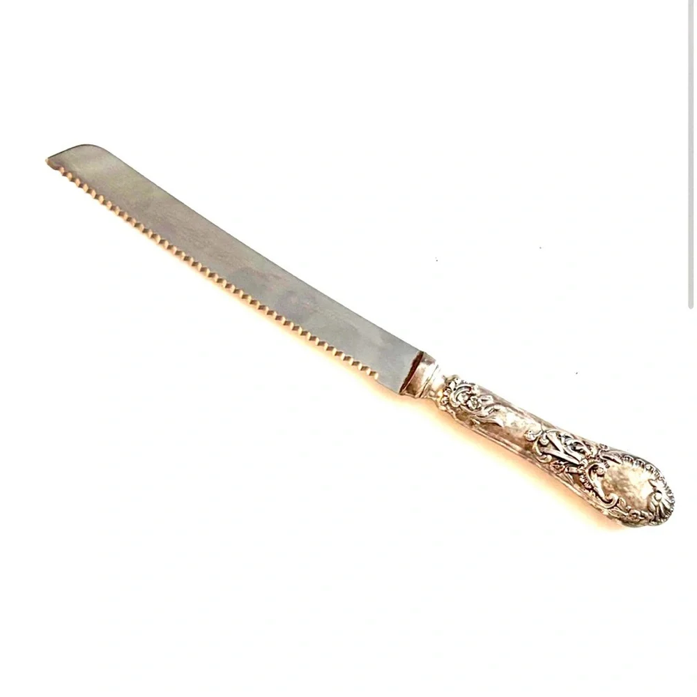 Ornate Silver Stainless Steel Challah Bread Knife